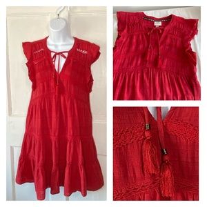 Knox Rose Red Tiered Boho Crochet Lace Baby Doll Mini Dress